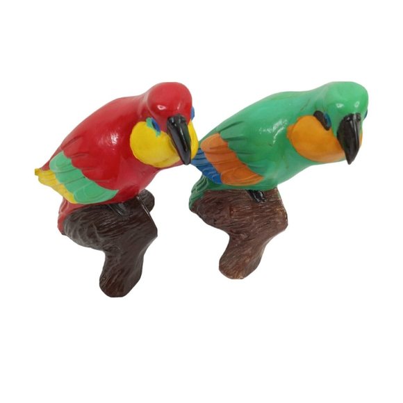 handmade Other - Parrot Figurine Green Red Hand Painted 11" Ceramic Rianna Lot of 2